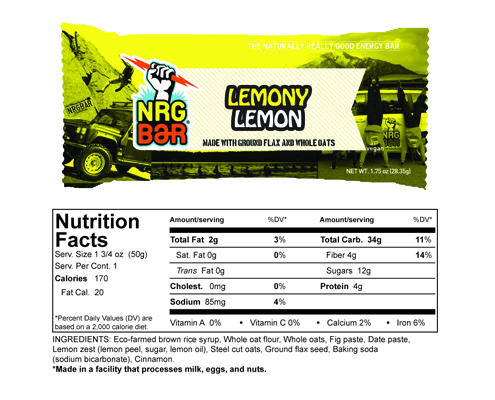  NRG BAR Lemon Flax Naturally Really Good Energy Bar