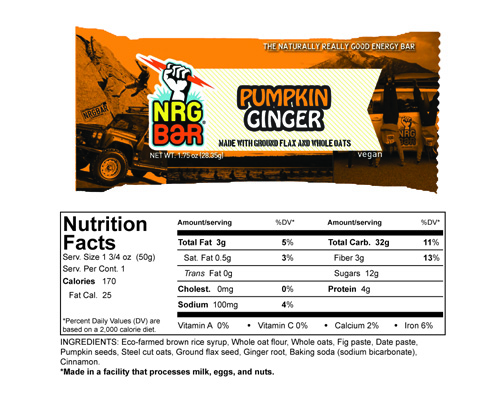 Order NRG BAR Pumpkin Ginger Naturally Really Good Energy Bar